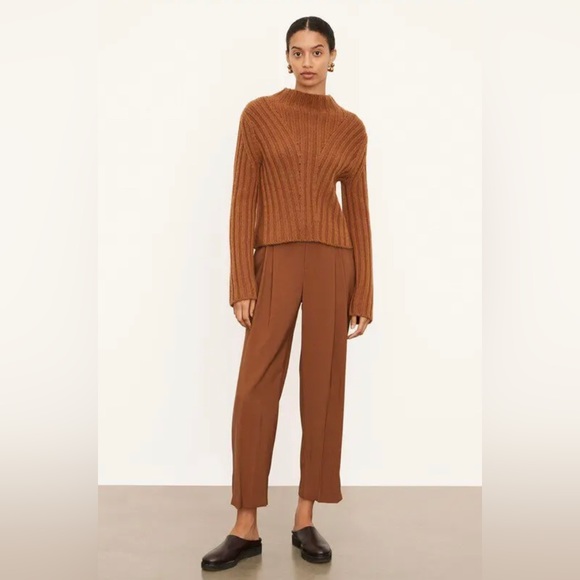 NWT VINCE Rib Transfer Crew Neck - Brown XS $445 - Picture 1 of 8